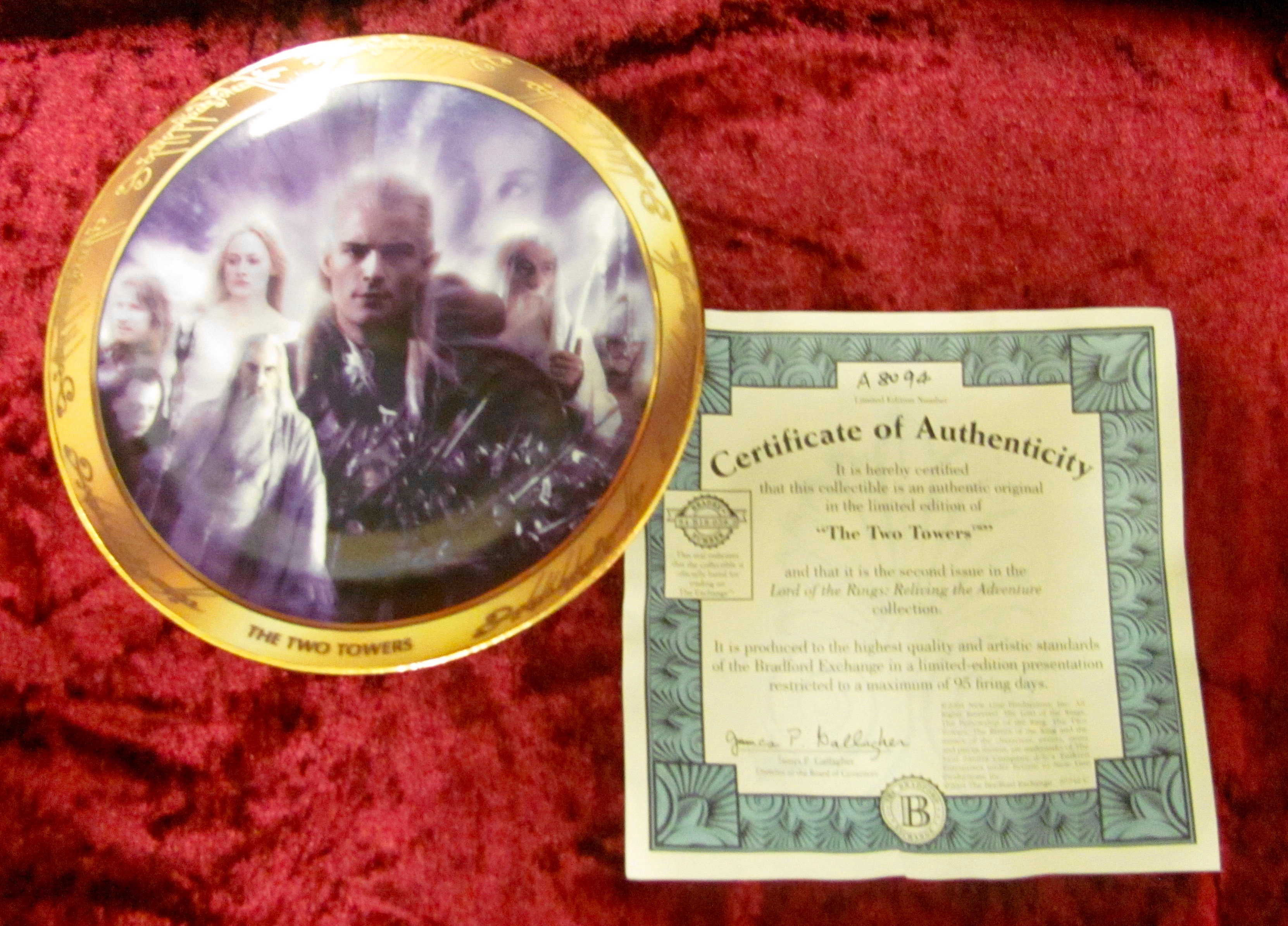 LOTR Two Towers Decorative Art Plate w/ Certificate